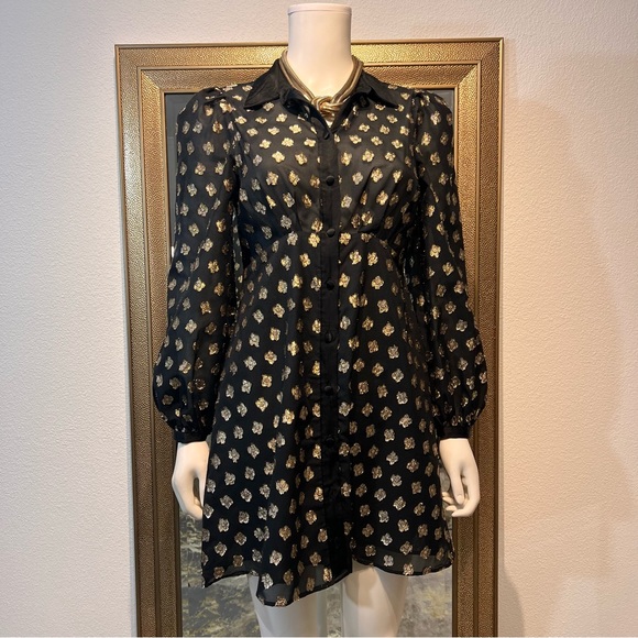 ZARA Gold Metallic Thread Black Button-Down Shirt Dress  Influencer Style!  - mordernwear.com